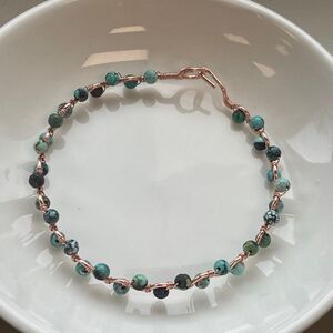 African turquoise 7” copper wire beaded beads handcrafted handmade dainty